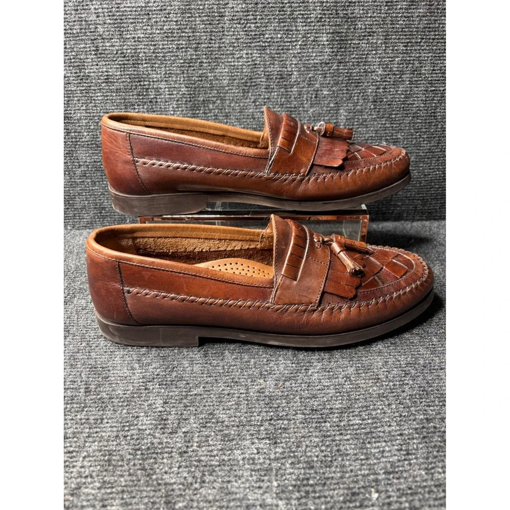 Earth Shoe Dale II Mens 12 D Brown Leather Woven Tassel Kiltie Loafers Brazil